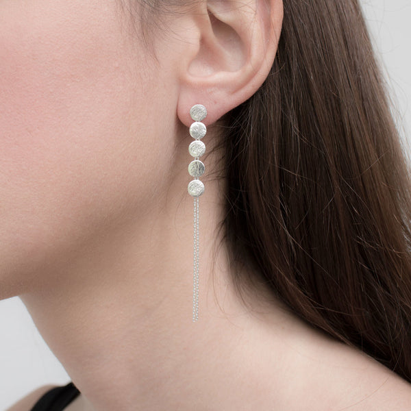 Silver Paillette 5 Disc Drop Earrings