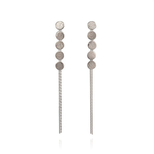 Silver Paillette 5 Disc Drop Earrings