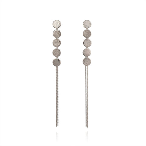 Silver Paillette 5 Disc Drop Earrings