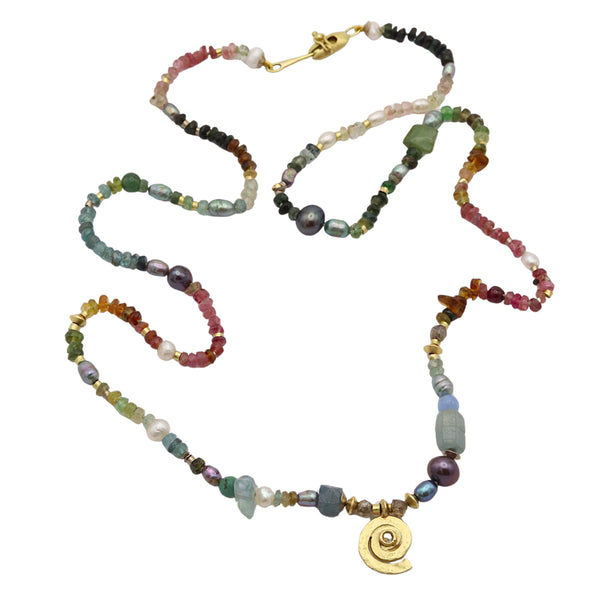 Rustic Rainbow Gemstone Spiral Necklace