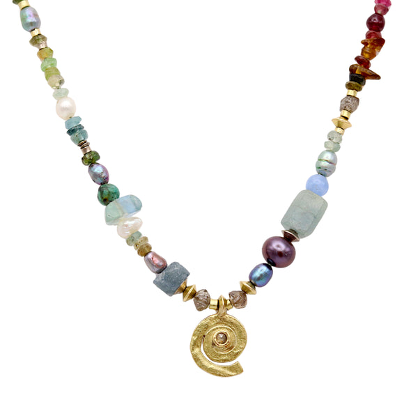 Rustic Rainbow Gemstone Spiral Necklace