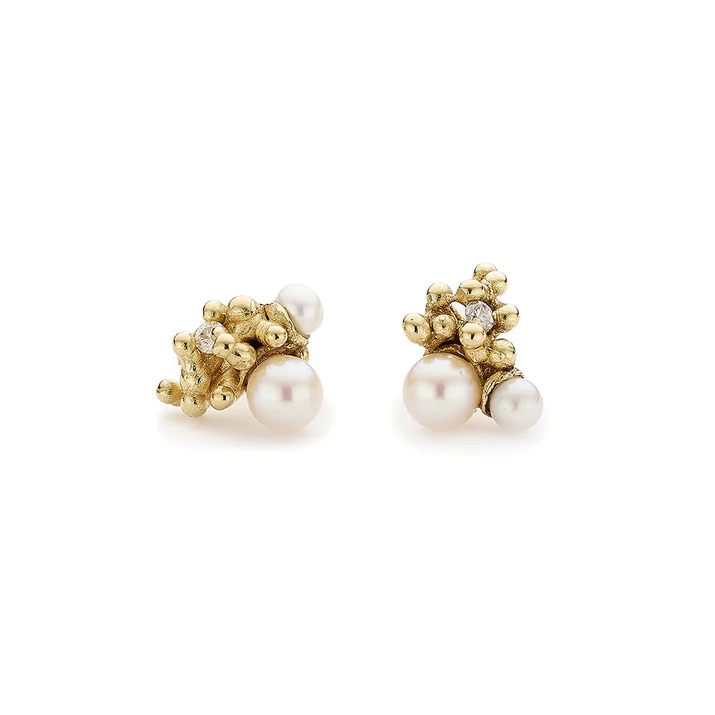 Pearl and Diamond Cluster Studs