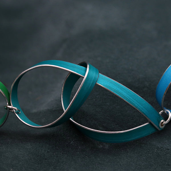 Blue And Green Loopy Ribbon Statement Necklace