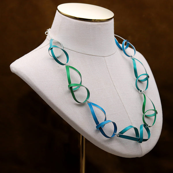 Blue And Green Loopy Ribbon Statement Necklace