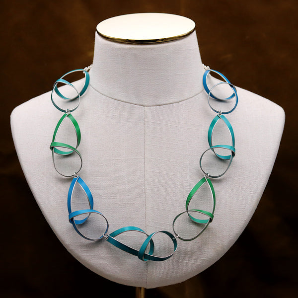 Blue And Green Loopy Ribbon Statement Necklace