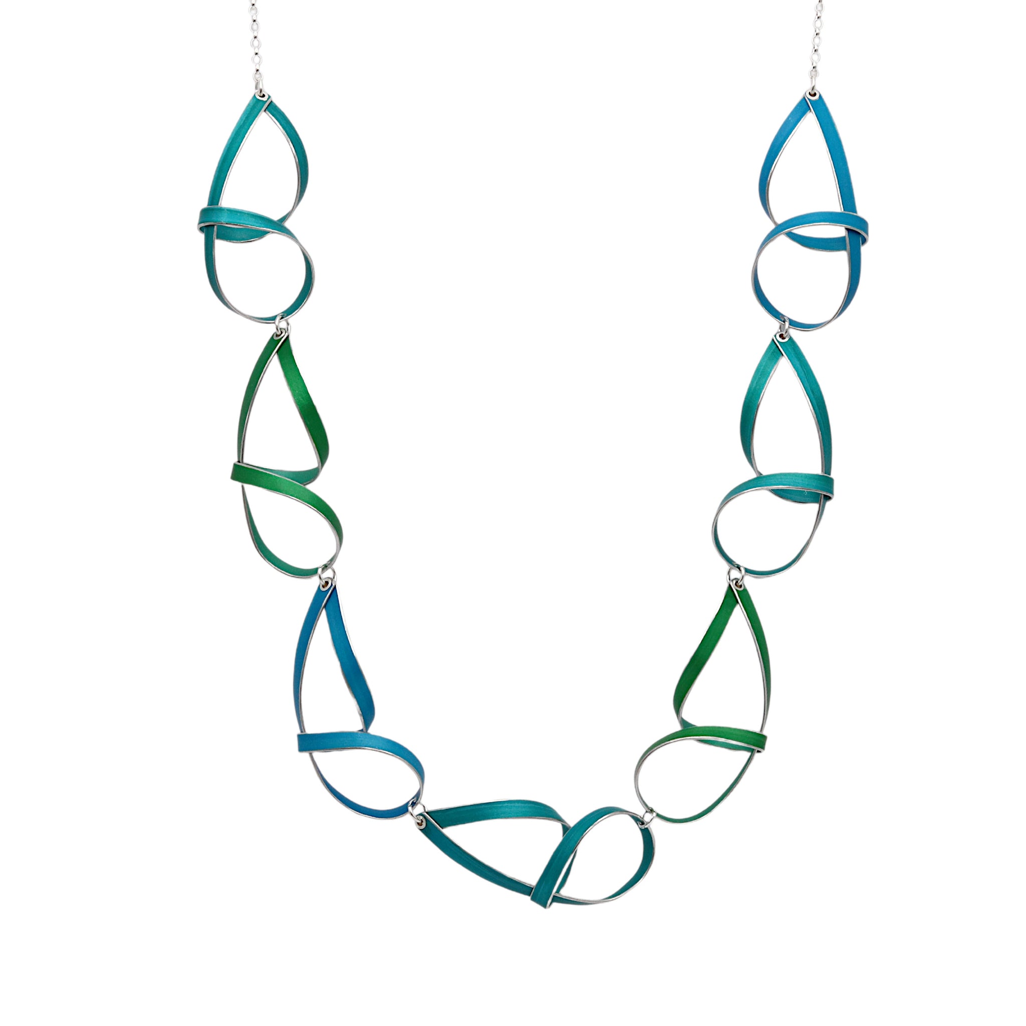 Blue And Green Loopy Ribbon Statement Necklace