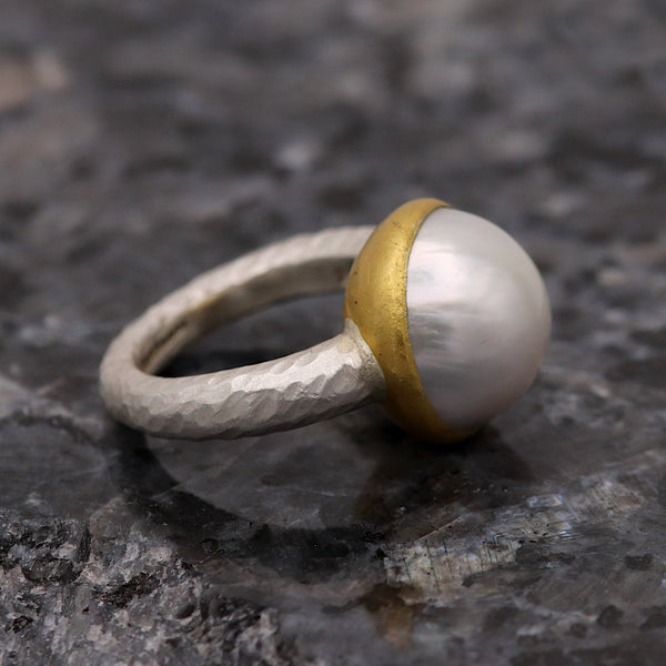 Silver And Gold Mabe Pearl Ring