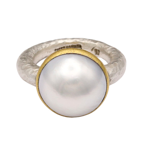 Silver And Gold Mabe Pearl Ring