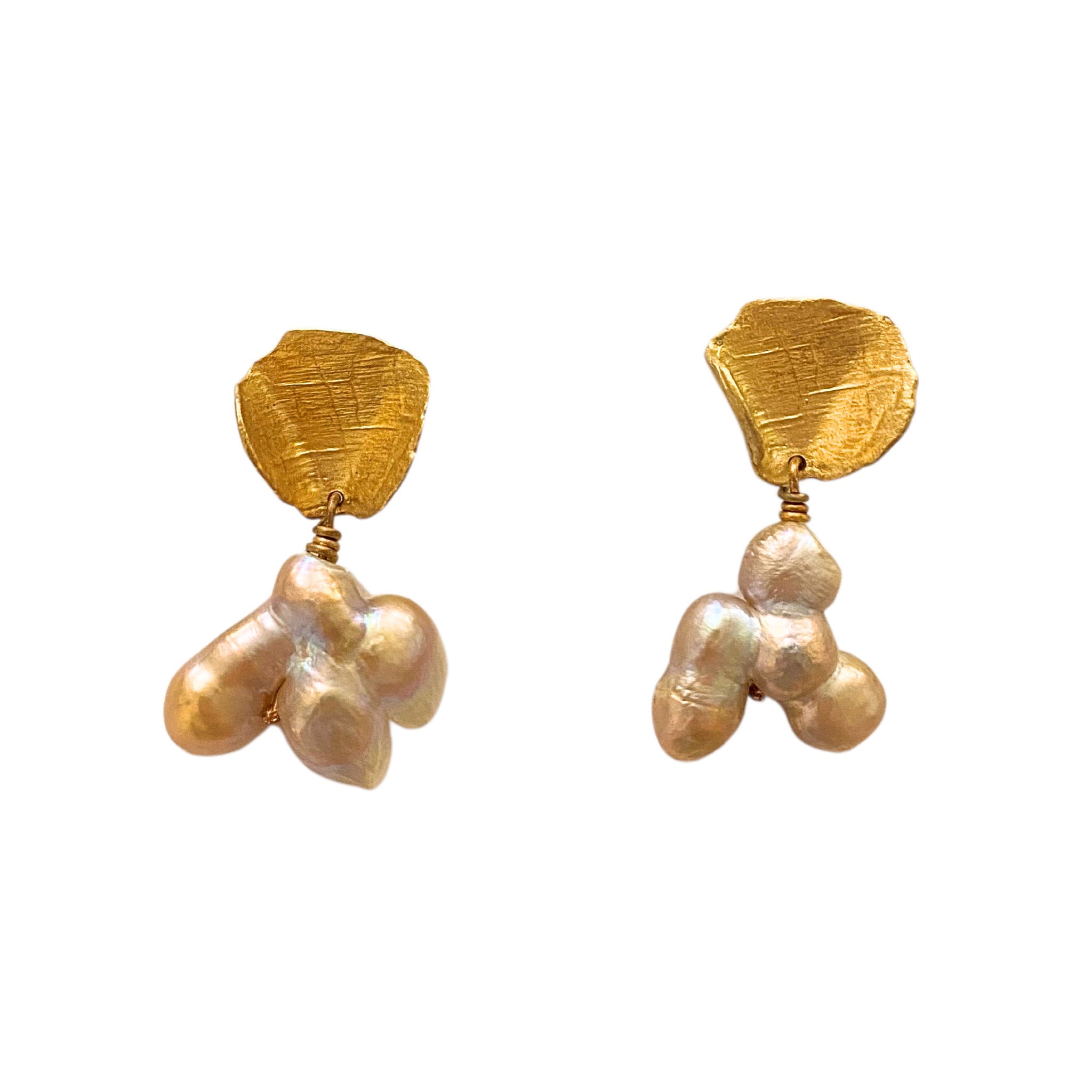 Bronze Sedge Earrings with Clustered Pink Pearls