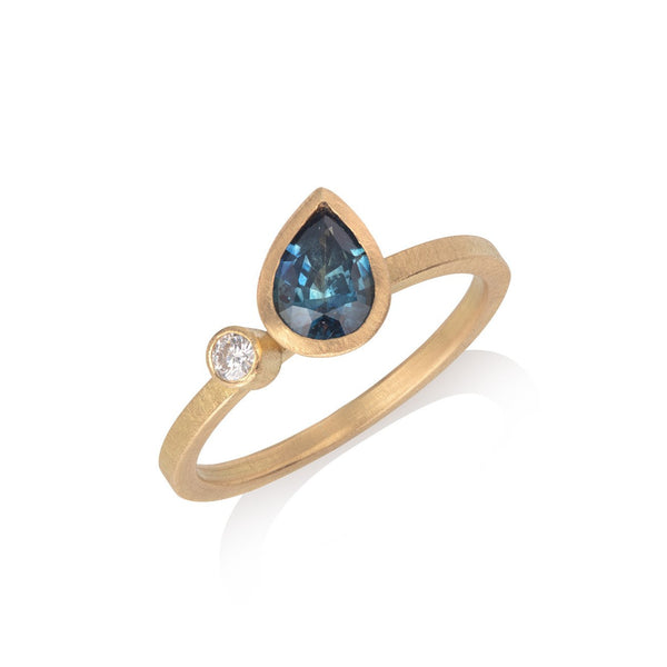 Blue Pear Sapphire and Diamond Ring