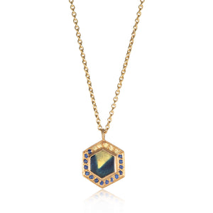 Hexagon Sapphire Halo Necklace