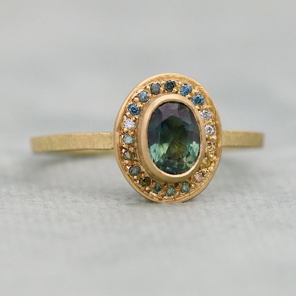 Green Montana Sapphire Halo ring