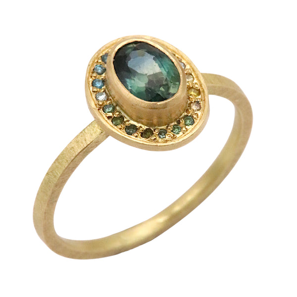 Green Montana Sapphire Halo ring