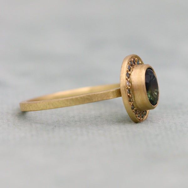 Green Montana Sapphire Halo ring