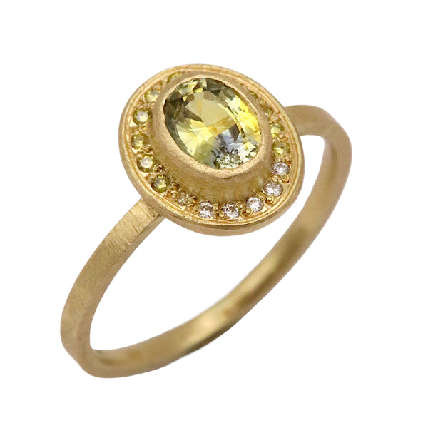 Yellow-White Sapphire And Diamond Halo Ring