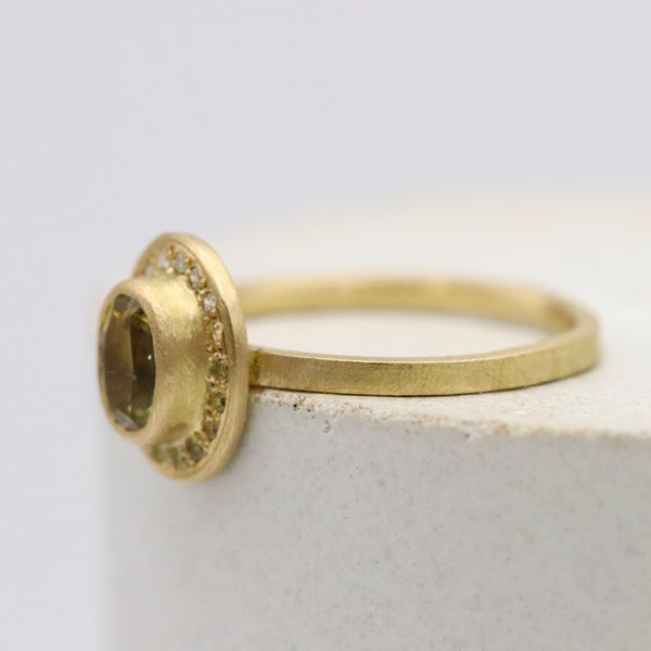 Yellow-White Sapphire And Diamond Halo Ring