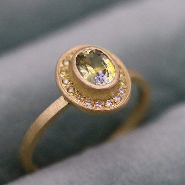 Yellow-White Sapphire And Diamond Halo Ring