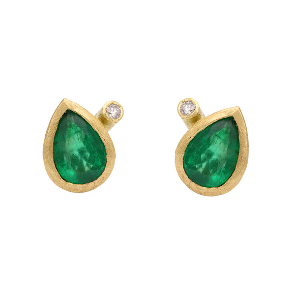 Pear Emerald & White Diamond Earrings