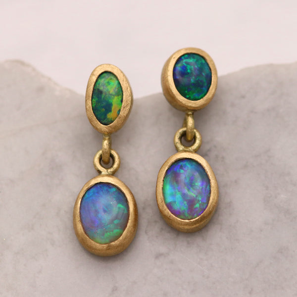 Double Opal Drop Earrings