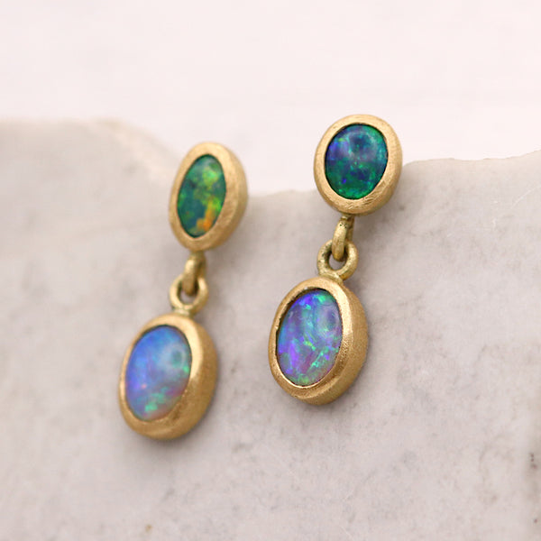 Double Opal Drop Earrings