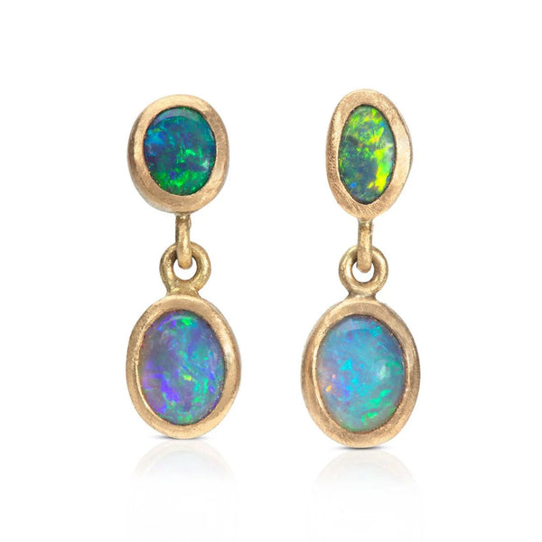 Double Opal Drop Earrings