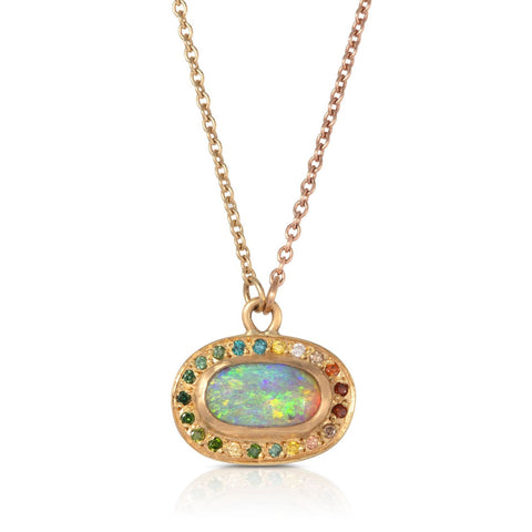 Opal Jellybean and Diamond Halo Spectrum Necklace
