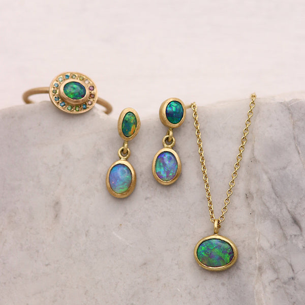 Double Opal Drop Earrings