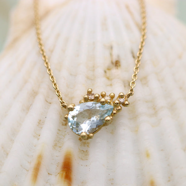 Aquamarine And Diamond Encrusted Pendant