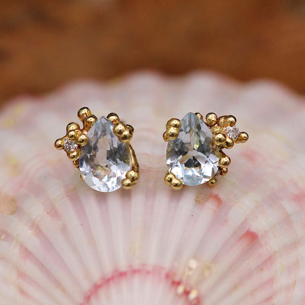 Aquamarine and Diamond Encrusted Studs