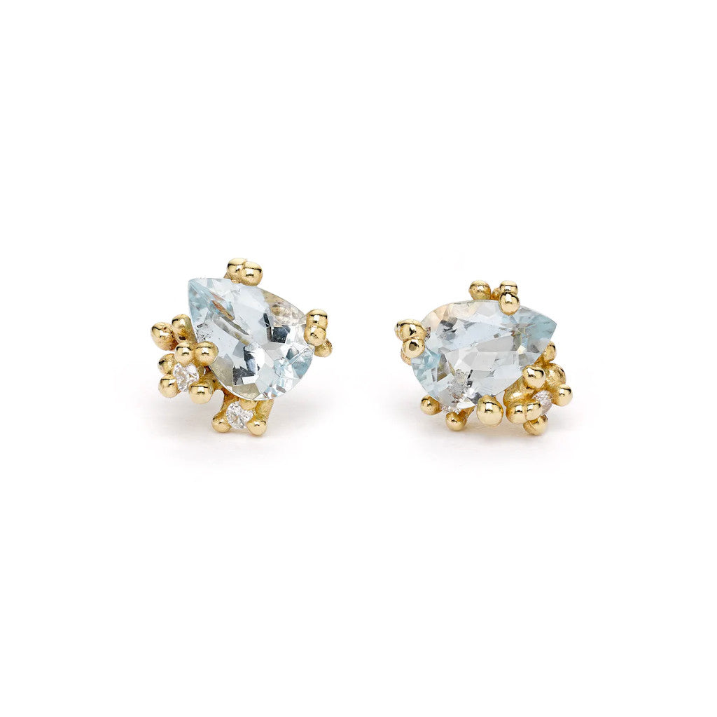 Aquamarine and Diamond Encrusted Studs