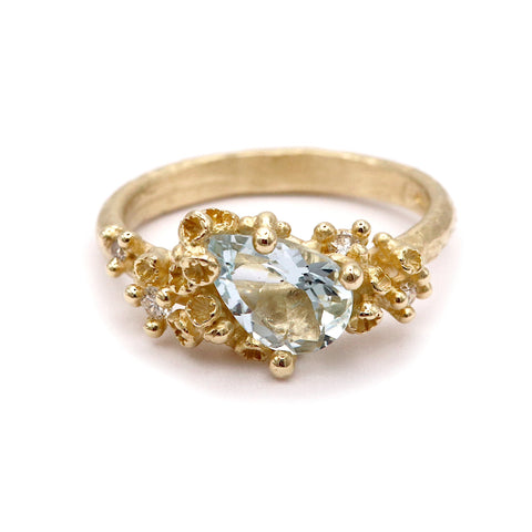 Asymmetric Aquamarine Ring with Diamonds and Barnacles