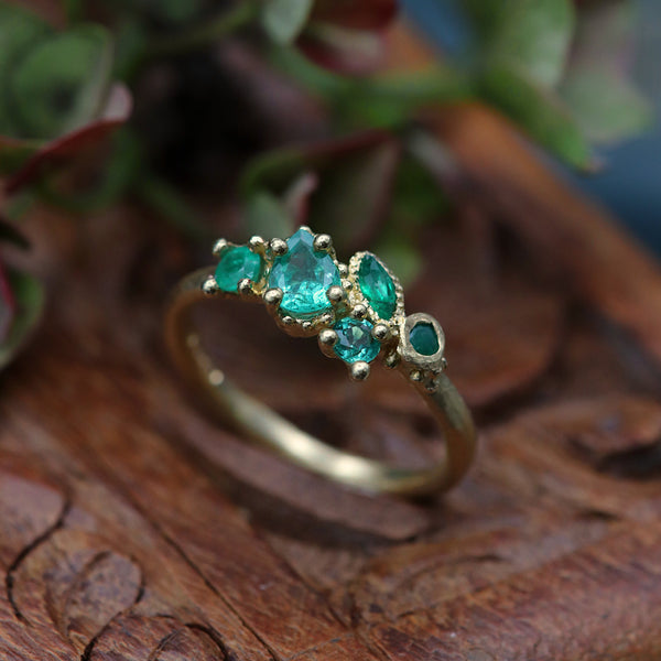 Mixed Cut Emerald Cluster Ring