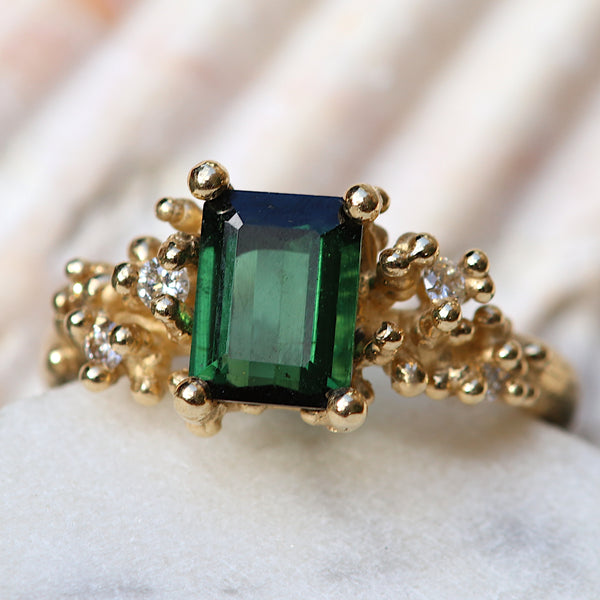 Green Tourmaline and Diamond Encrusted Ring