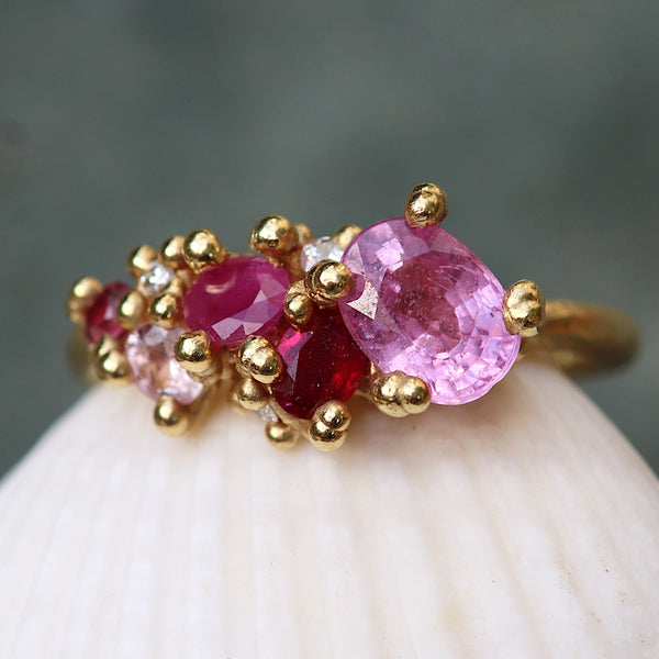 Mixed Sapphire and Ruby Tumbling Cluster Ring