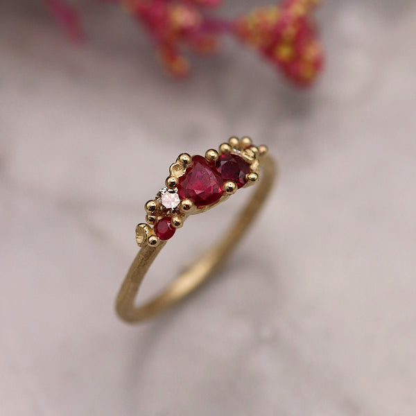 Mixed Ruby And Diamond Asymmetric Ring
