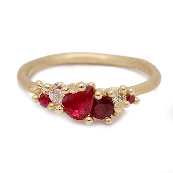 Mixed Ruby And Diamond Asymmetric Ring