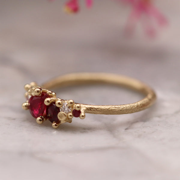Mixed Ruby And Diamond Asymmetric Ring