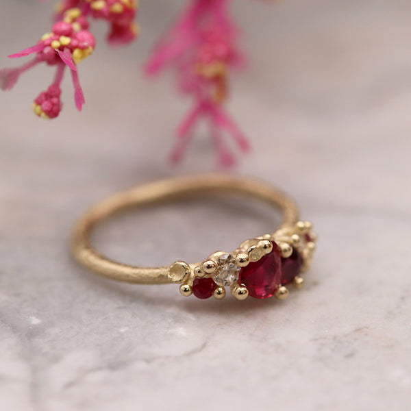 Mixed Ruby And Diamond Asymmetric Ring