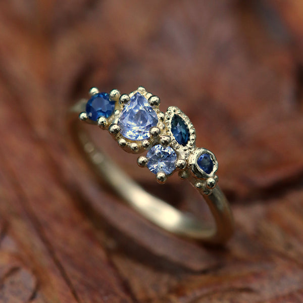 Mixed Cut Blue Sapphire Cluster Ring