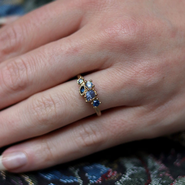 Mixed Cut Blue Sapphire Cluster Ring