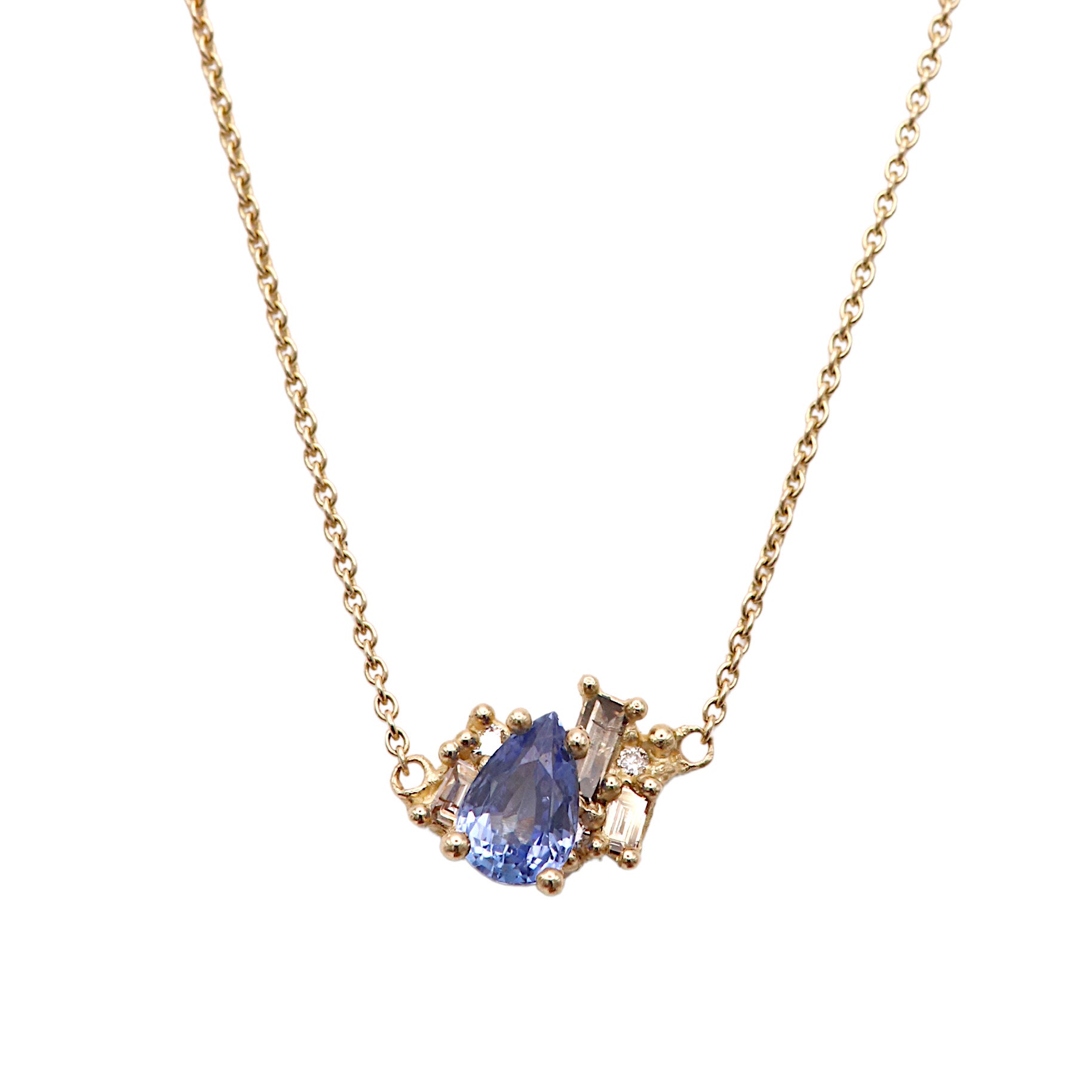 Pear Sapphire and Diamond Cluster Pendant