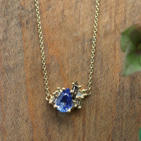 Pear Sapphire and Diamond Cluster Pendant