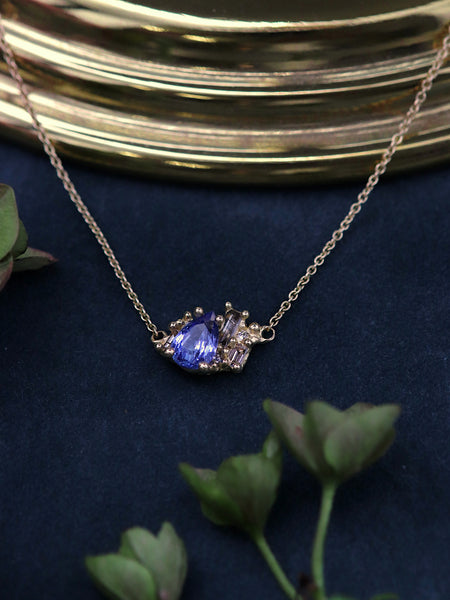 Pear Sapphire and Diamond Cluster Pendant