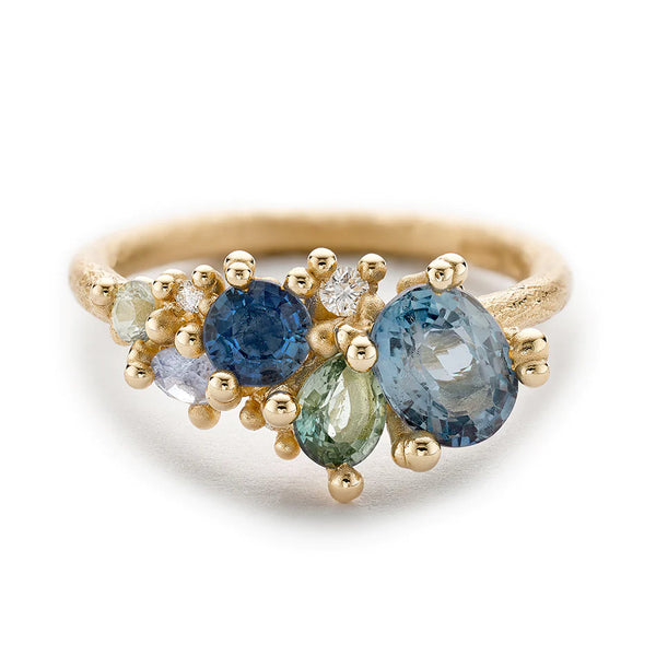 Mixed Sapphire and Diamond Tumbling Cluster Ring