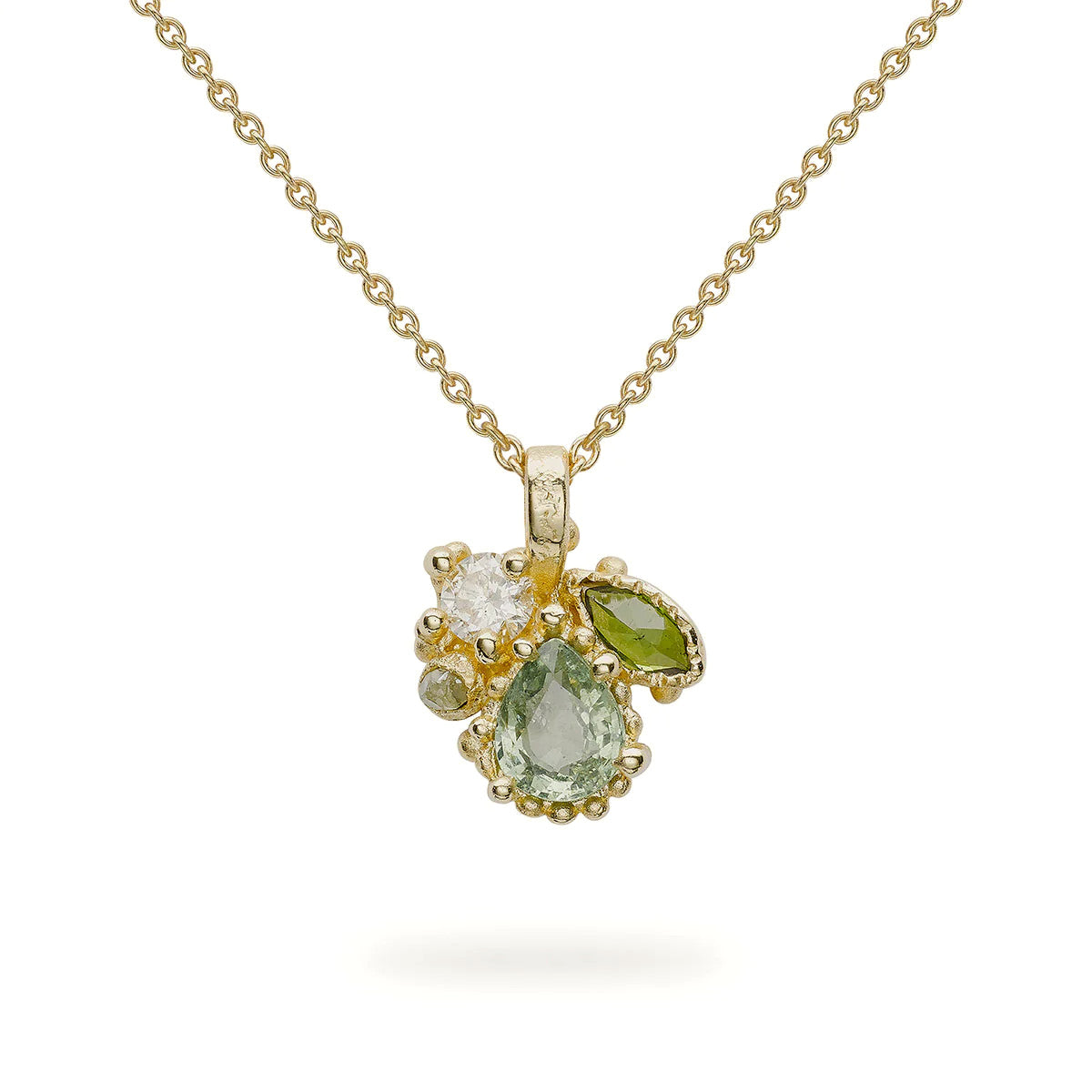 Mixed Cut Sapphire and Tourmaline Cluster Diamond Pendant