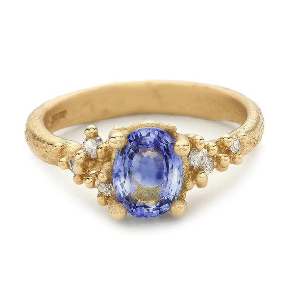 Blue Sapphire And Diamond Ring With Granules