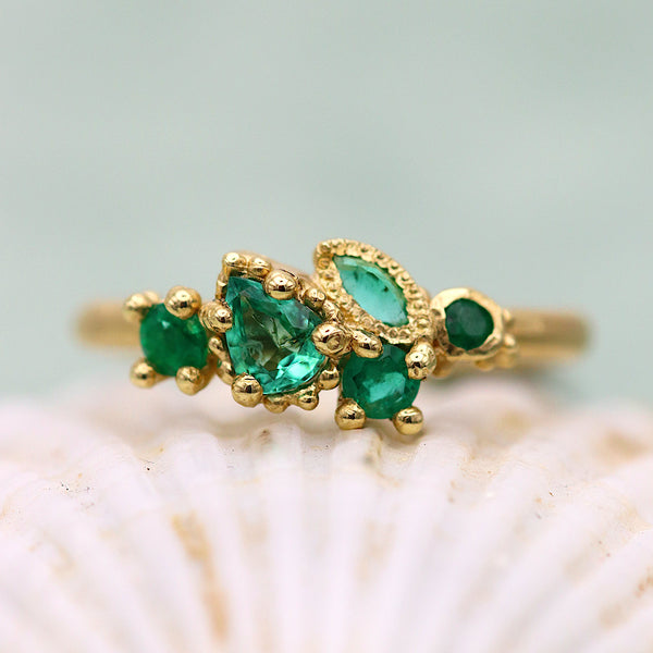 Mixed Cut Emerald Cluster Ring