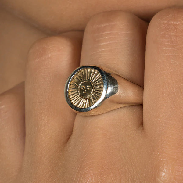 Silver and Gold Sun Signet Ring