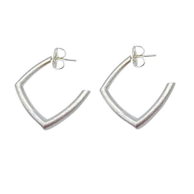 Silver Curved Rhombus Hoop Earrings