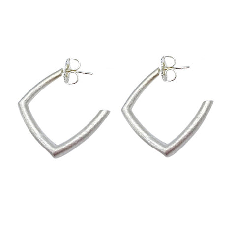 Silver Curved Rhombus Hoop Earrings